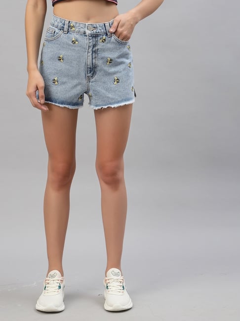 KASSUALLY Blue Printed Mid rise Shorts-picture-32