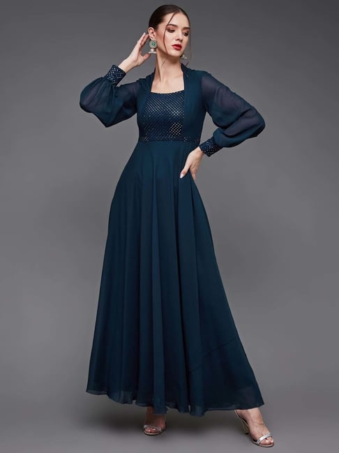 Miss Chase Blue Embellished Maxi Dress