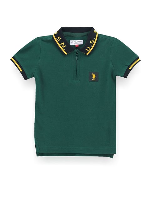 Polo Kids Green Solid Polo T-Shirt