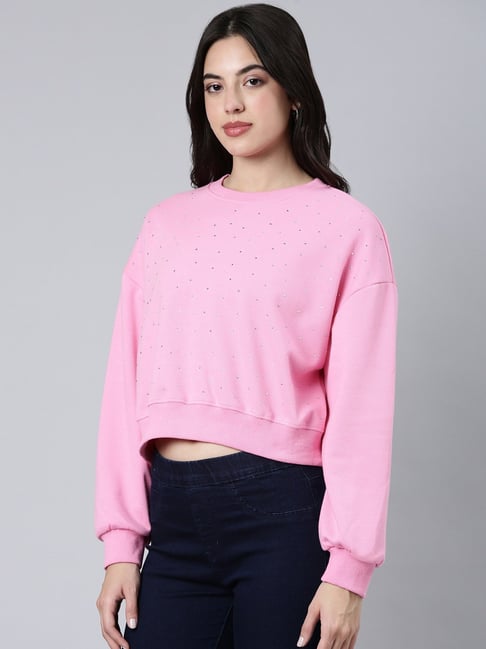 Pink crop top sweatshirt hotsell