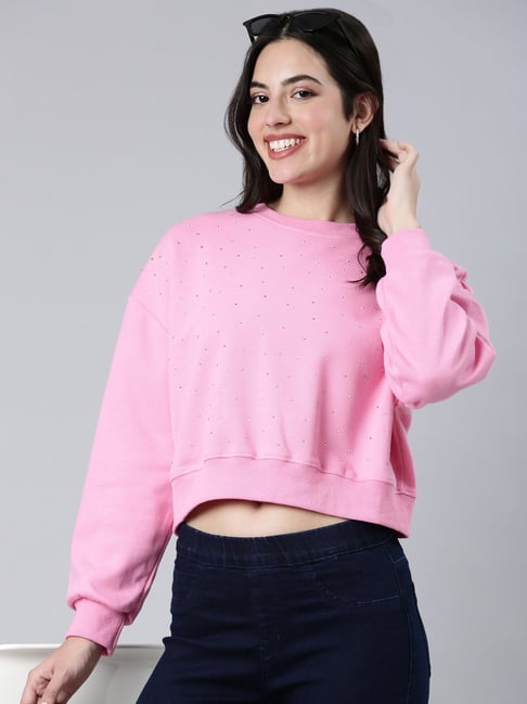 Pink cropped sweatshirt hotsell