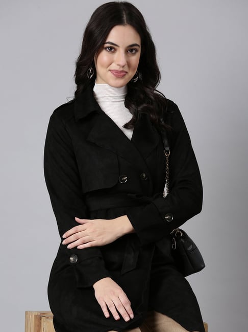 showoffff SHOWOFF Black Regular Fit Trench Coat With Belt-picture-34