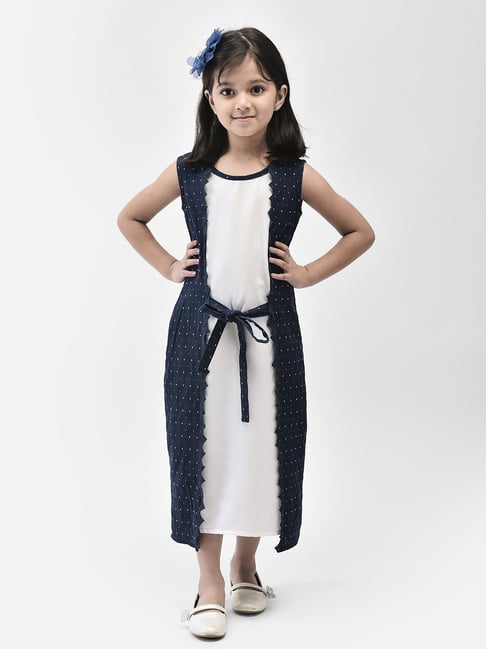 Eavan Kids Navy & White Printed Maxi Dress-picture-24