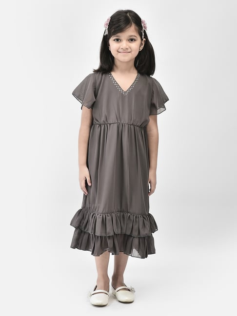 Eavan Kids Grey Solid Midi Dress-picture-27