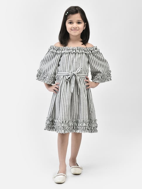 Eavan Kids Grey & White Striped Dress-picture-29