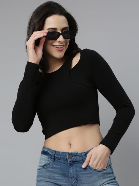SHOWOFFFF Black Regular Fit Crop Top