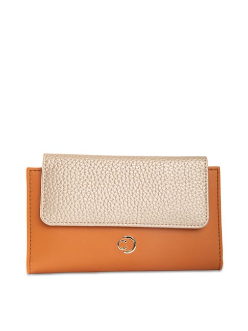 Caprese Amelia Tan Faux Leather Solid Tri-Fold Wallet