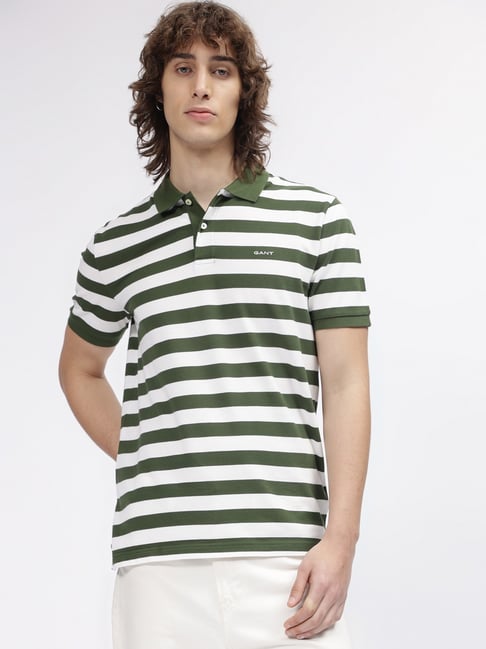 GANT Striped Polo Neck Regular Fit T-Shirt
