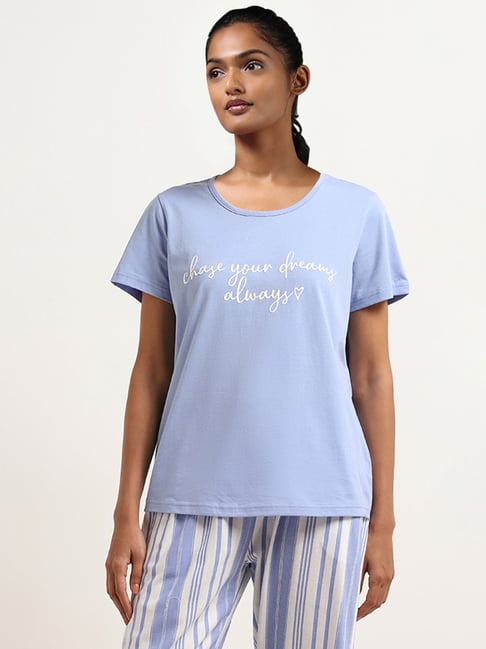 Buy Wunderlove Blue Contrast Printed T-Shirt from Westside
