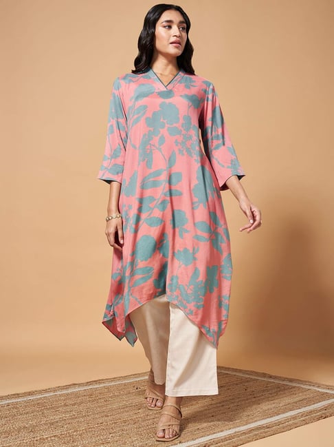 Marigold Lane Pink & Blue Printed A Line Kurta-picture-40