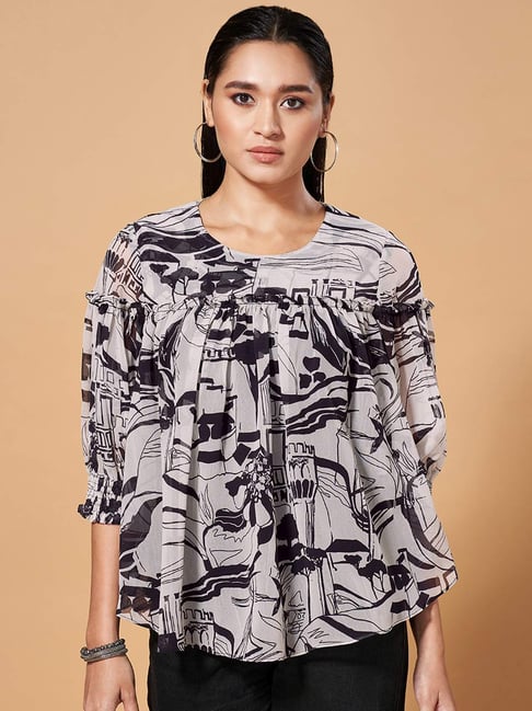 Marigold Lane White & Black Printed Top-picture-34