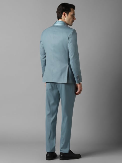 Buy Louis Philippe Blue Slim Fit Textured Three Piece Suit for