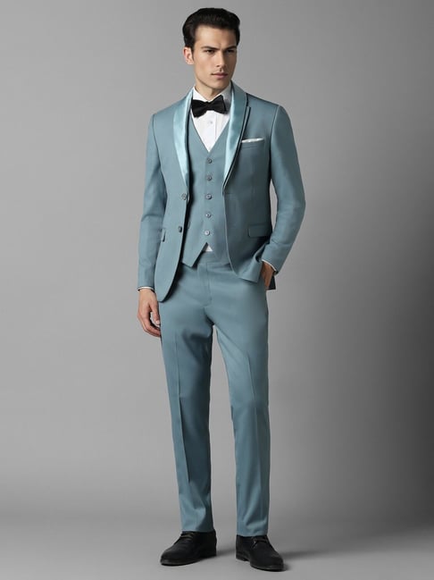Louis Philippe Navy Slim Fit Texture Three Piece Suit