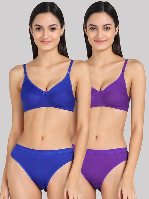 AROUSY Purple & Blue Cotton Bra Panty Set - Pack Of 2-picture-10