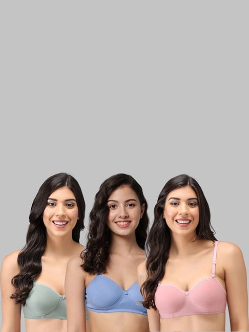 AROUSY Green & Pink Cotton Demi Cup Bra - Pack Of 3-picture-47