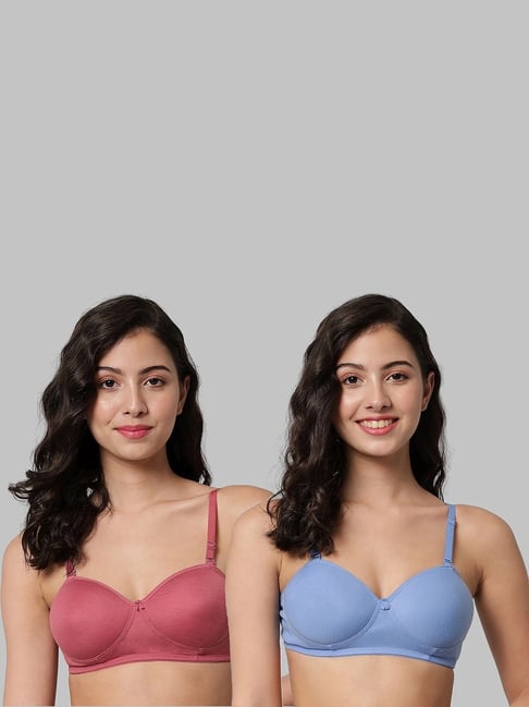 AROUSY Pink & Blue Cotton Demi Cup Bra - Pack Of 2-picture-27