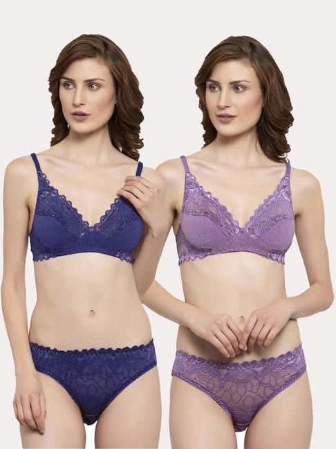 AROUSY Blue & Purple Self Pattern Bra Panty Set - Pack Of 2-picture-23
