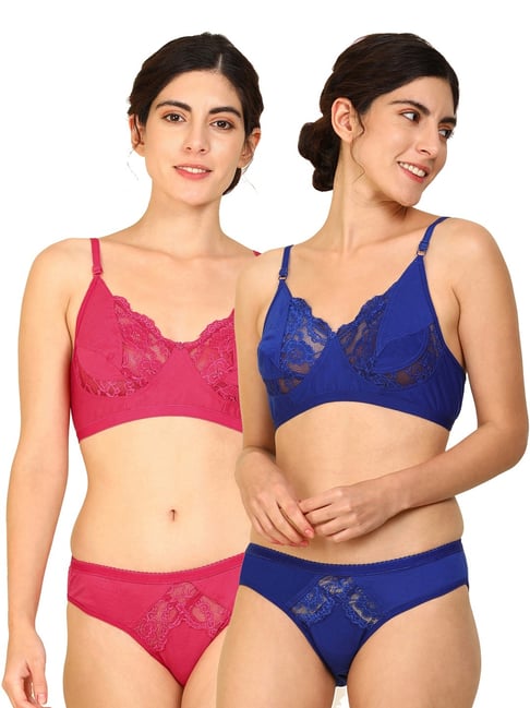 AROUSY Blue & Pink Cotton Self Pattern Bra Panty Set - Pack Of 2-picture-16