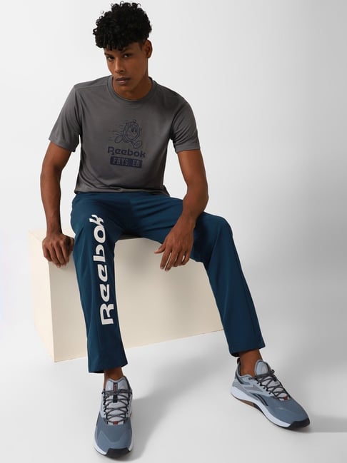 Reebok Blue Regular Fit Printed Sports Trackpants