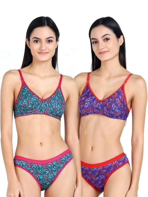 AROUSY Blue & Purple Cotton Printed Bra Panty Set - Pack Of 2-picture-26