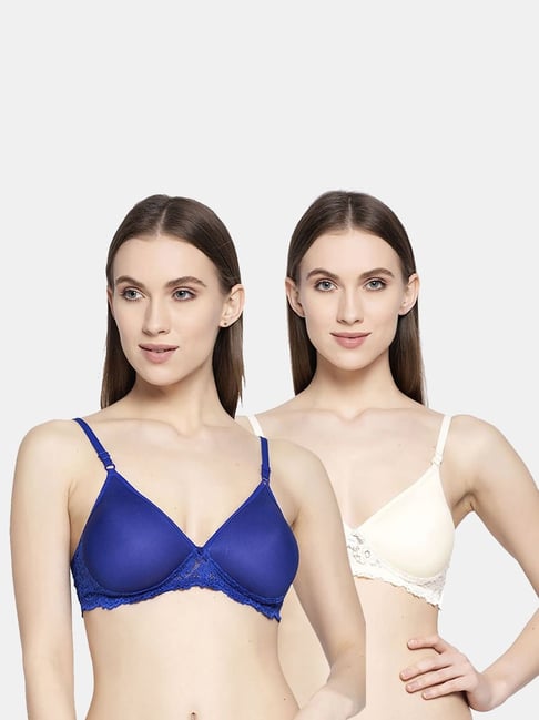 AROUSY Blue & White Cotton Self Pattern T-Shirt Bra - Pack Of 2-picture-24