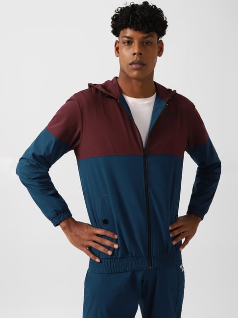 Reebok Blue Regular Fit Colour Block Sports Jacket