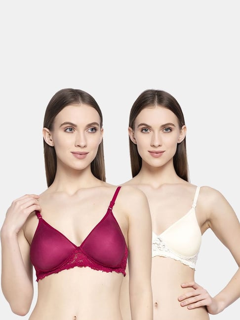 AROUSY Maroon & Cream Cotton Self Pattern T-Shirt Bra - Pack Of 2-picture-13