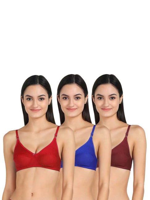AROUSY Red & Blue Cotton Everyday Bra - Pack Of 3-picture-26