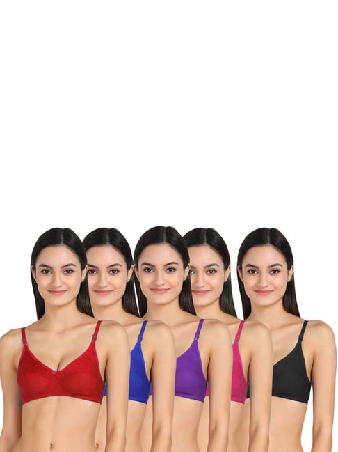 AROUSY Red & Blue Cotton Everyday Bra - Pack Of 5-picture-22