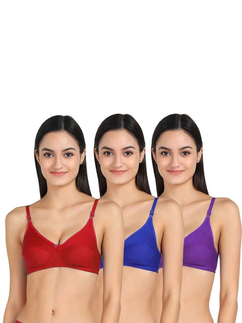 AROUSY Red & Blue Cotton Everyday Bra - Pack Of 3-picture-29