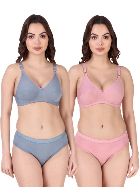 AROUSY Blue & Pink Cotton Bra Panty Set - Pack Of 2-picture-18
