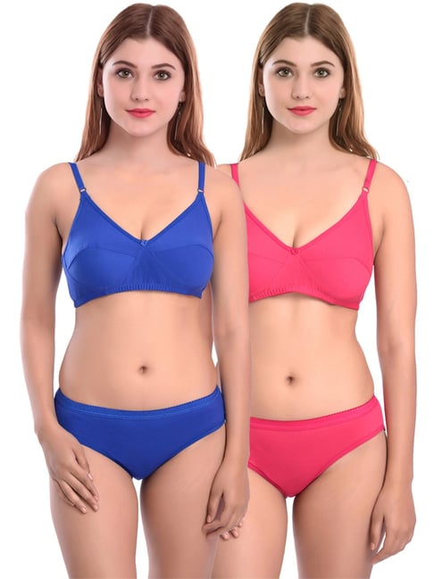 AROUSY Blue & Pink Cotton Bra Panty Set - Pack Of 2-picture-31