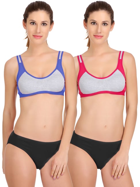 AROUSY Blue & Pink Cotton Bra Panty Set - Pack Of 2-picture-42