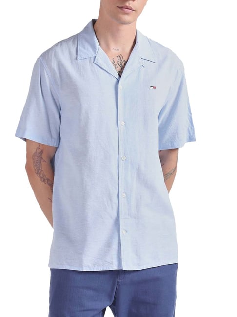 Buy Tommy Hilfiger Moderate Blue Solid Regular Fit Shirt for Men