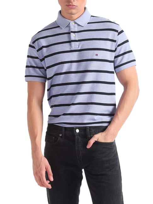 Tommy Hilfiger Medium Blue Heather Stripes Custom Fit Polo T-Shirt