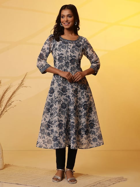Aurelia Blue Floral Print Flared Kurta-picture-17
