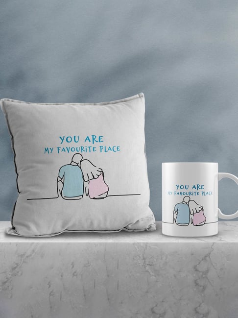 eCraftIndia Multicolor Ceramic Girl Laying Head On Boy Print Cushion & Mug Gift Set-picture-27