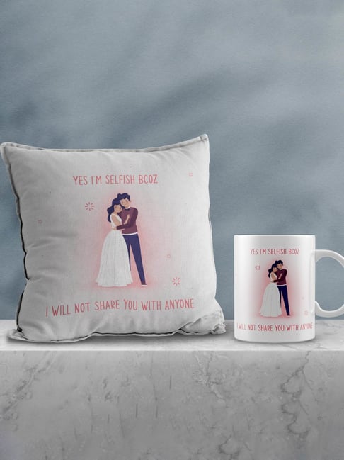 eCraftIndia Multicolor Ceramic Girl & Boy Posing Print Cushion & Mug Gift Set-picture-17