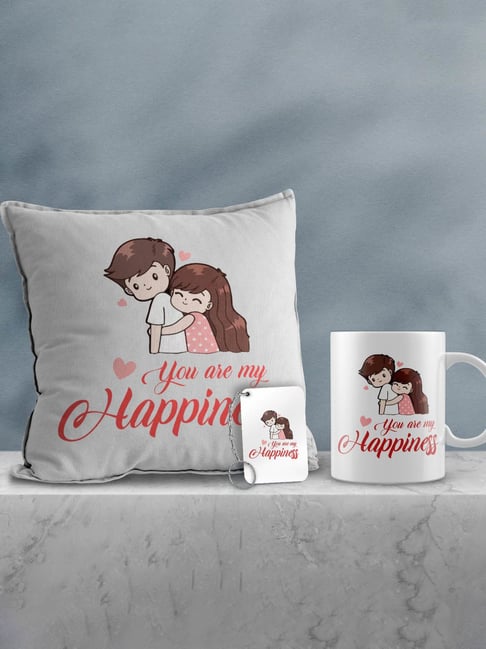 eCraftIndia Multicolor Ceramic Abstract Print Cushion & Mug With Keychain Gift Set-picture-16