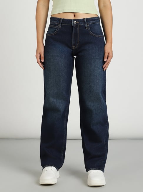 Lee Dark Blue Straight Fit High Rise Jeans