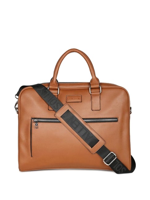 Allen Solly Brown Leather Solid Laptop Messenger Bag