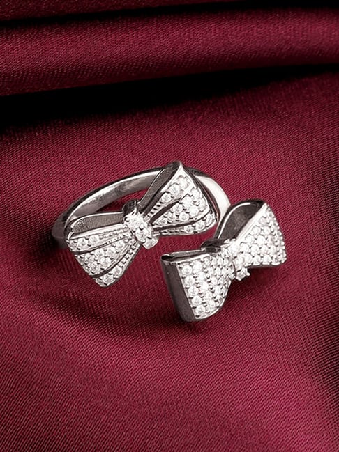 GIVA Sterling Silver Dual Bow Adjustable Ring for Womens and Girls