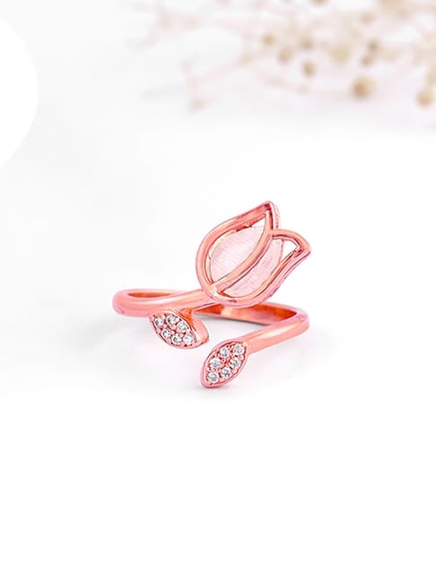 GIVA 92.5 Sterling Silver Rose Gold Pink Quartz Flower Adjustable Ring for Womens and Girls-picture-16