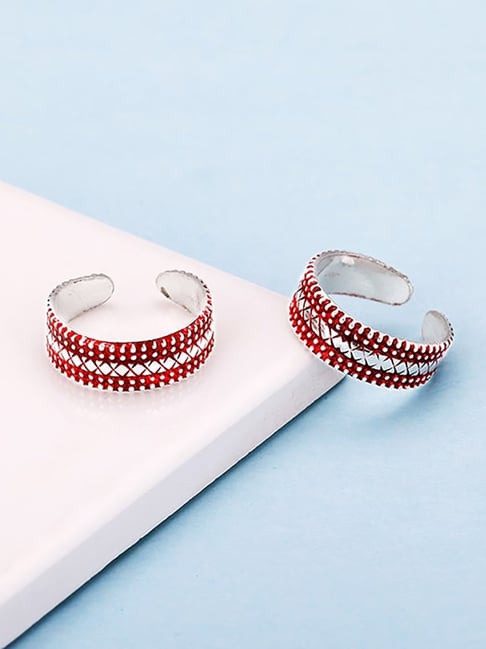 GIVA 92.5 Sterling Silver Burgundy Patterned Toe Rings