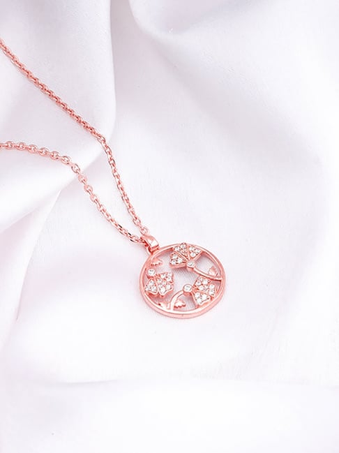 GIVA 92.5 Sterling Silver Bhumi Rose Gold Eyebright Pendant with Link Chain-picture-19