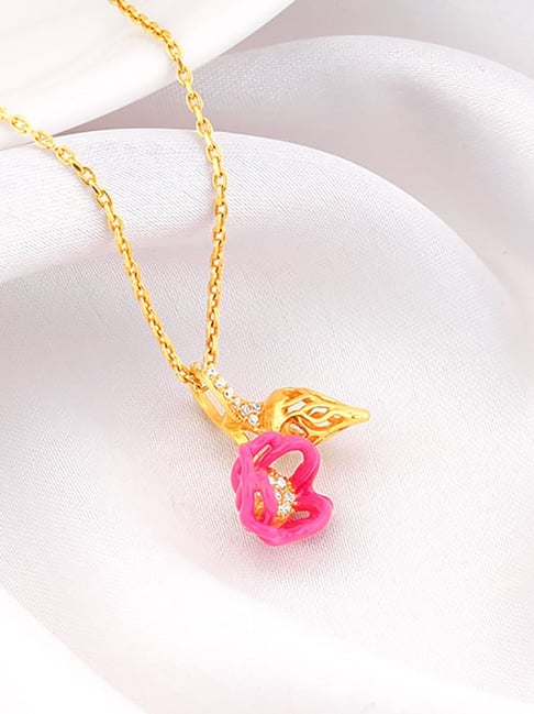 GIVA 92.5 Sterling Silver Bhumi Golden Hot Pink Brahma Kamal Bud Pendant with Link Chain-picture-43