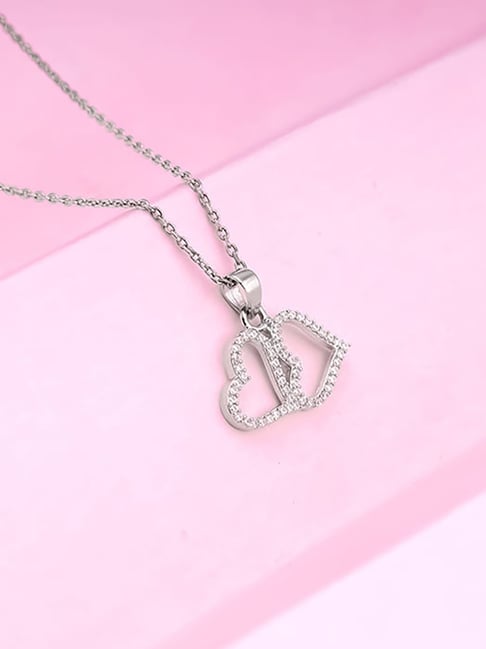 GIVA 92.5 Sterling Silver Dual Hearts Pendant with Link Chain-picture-10