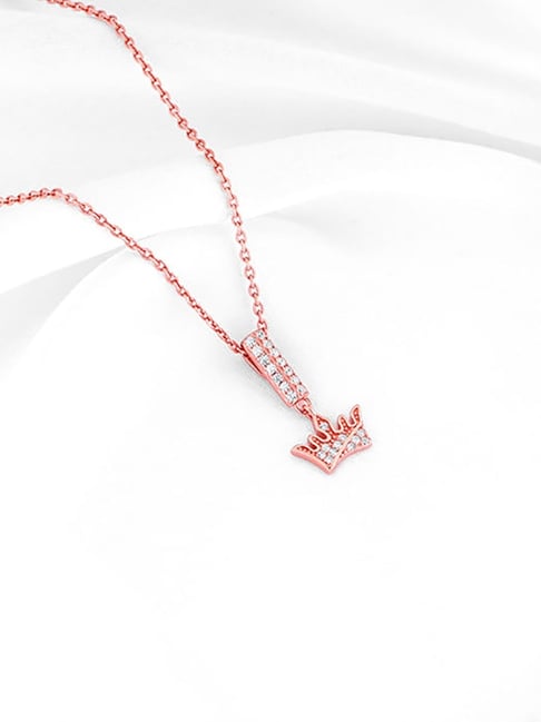 GIVA 92.5 Sterling Silver Rose Gold Crown Pendant with Link Chain-picture-23