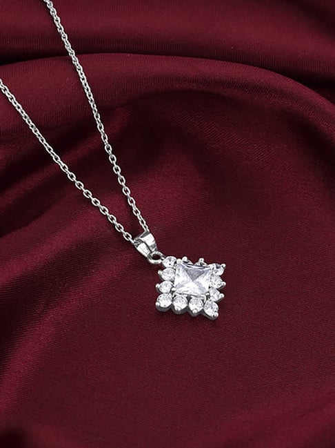 GIVA 92.5 Sterling Silver Rhombus Shine Pendant with Link Chain-picture-16