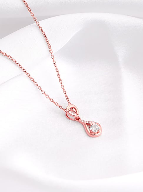 GIVA 92.5 Sterling Silver Rose Gold Zircon Twist Pendant with Link Chain-picture-14
